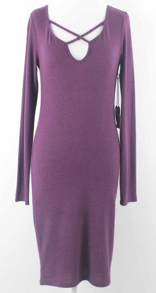 Popular Basics NEW Sz L Purple Black V Neck Rayon Blend Bodycon Sexy Dress
