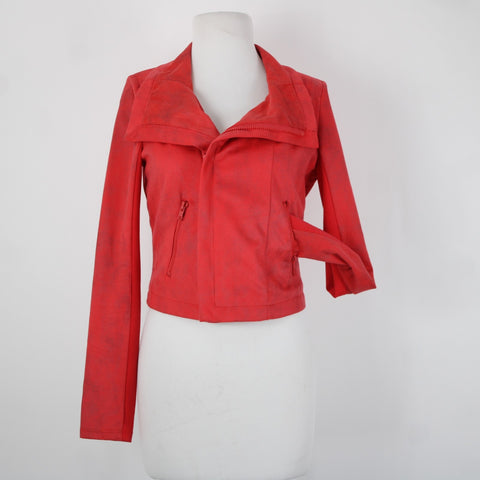 Rock Republic Sz 2 Coral Reddish Orange Peachskin Bomber Moto Line Poly Jacket