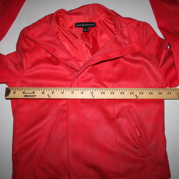 Rock Republic Sz 2 Coral Reddish Orange Peachskin Bomber Moto Line Poly Jacket