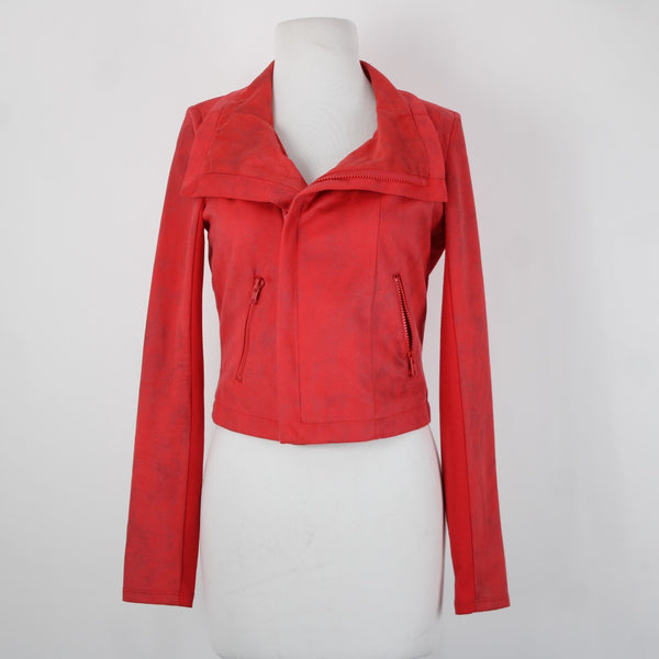 Rock Republic Sz 2 Coral Reddish Orange Peachskin Bomber Moto Line Poly Jacket