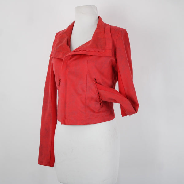 Rock Republic Sz 2 Coral Reddish Orange Peachskin Bomber Moto Line Poly Jacket