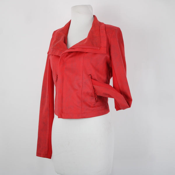 Rock Republic Sz 2 Coral Reddish Orange Peachskin Bomber Moto Line Poly Jacket
