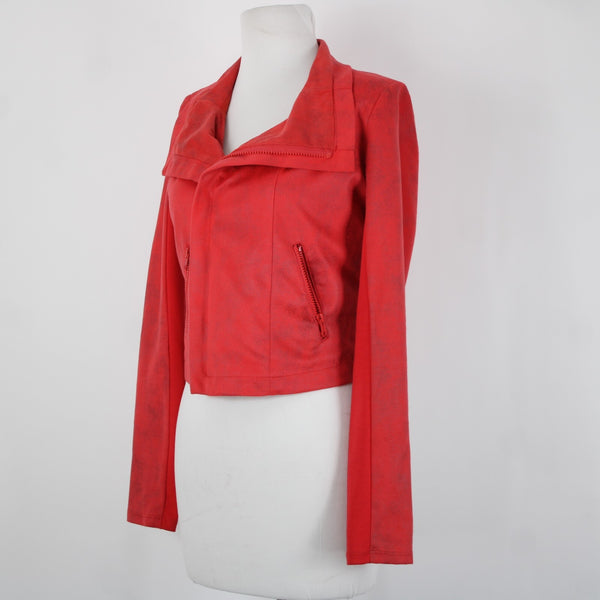 Rock Republic Sz 2 Coral Reddish Orange Peachskin Bomber Moto Line Poly Jacket