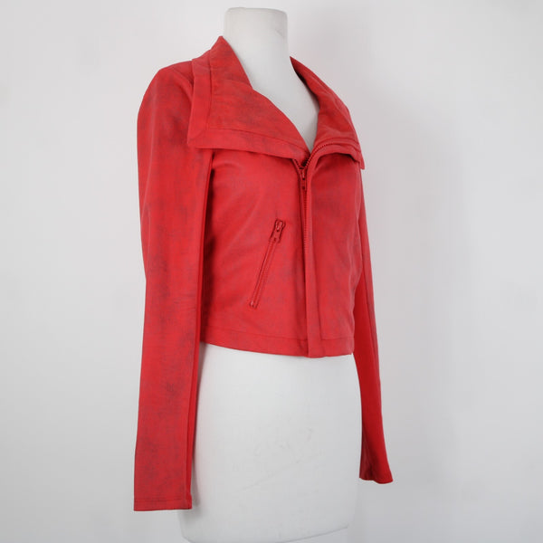 Rock Republic Sz 2 Coral Reddish Orange Peachskin Bomber Moto Line Poly Jacket