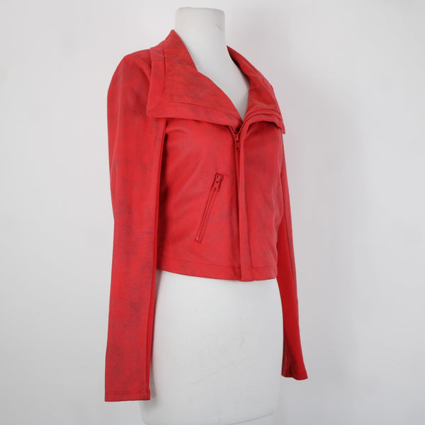 Rock Republic Sz 2 Coral Reddish Orange Peachskin Bomber Moto Line Poly Jacket