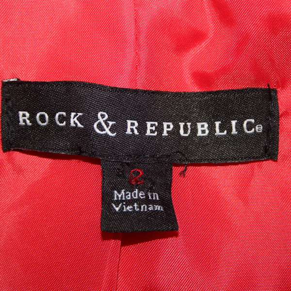 Rock Republic Sz 2 Coral Reddish Orange Peachskin Bomber Moto Line Poly Jacket