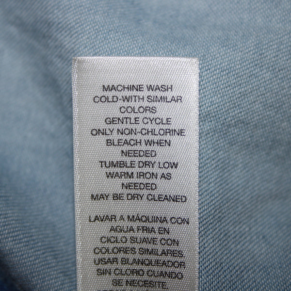 Chicos Sz 1 Lt Blue Denim Look Pockets Light Weight Zip 100% Cotton Jacket