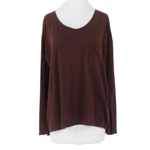 Old Navy Boyfriend Sz M Burgundy Scoop Neck Long Sleeve Linen Polyester Top