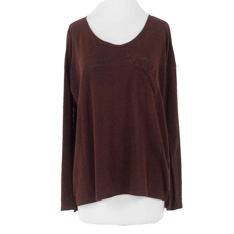 Old Navy Boyfriend Sz M Burgundy Scoop Neck Long Sleeve Linen Polyester Top