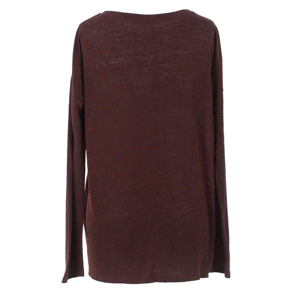 Old Navy Boyfriend Sz M Burgundy Scoop Neck Long Sleeve Linen Polyester Top