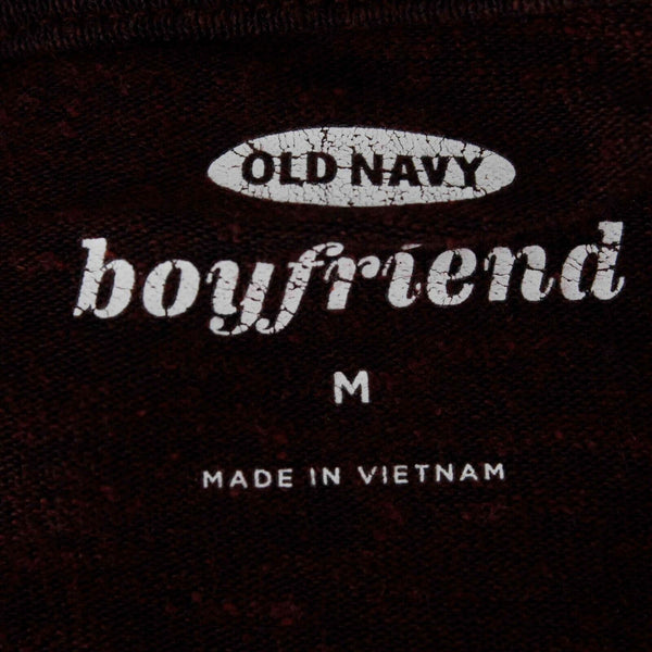 Old Navy Boyfriend Sz M Burgundy Scoop Neck Long Sleeve Linen Polyester Top