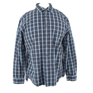 Bass Earth Sz XL Navy Blue White Gray Plaid Cotton Men's Button Front Shirt
