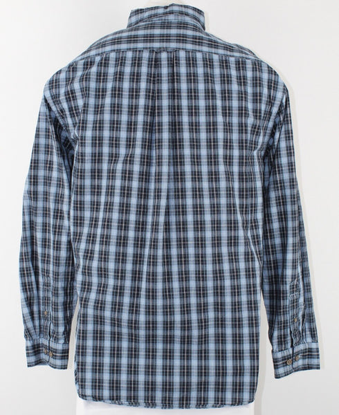 Bass Earth Sz XL Navy Blue White Gray Plaid Cotton Men's Button Front Shirt