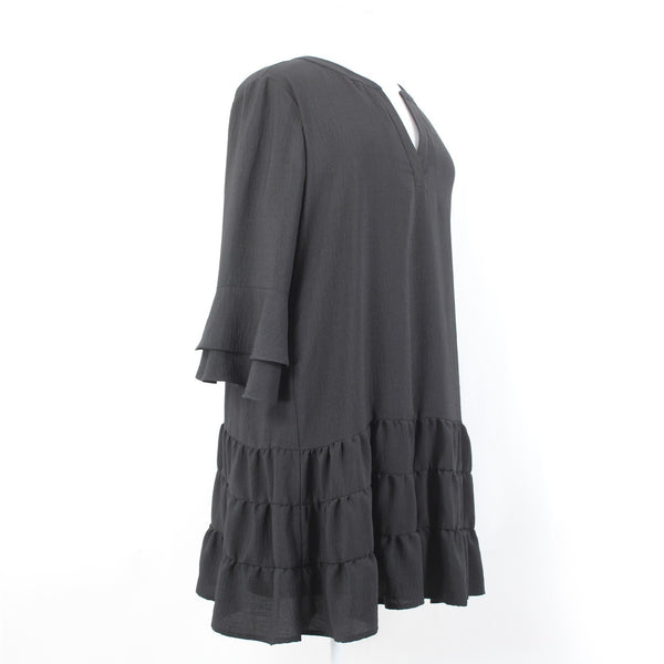 Joseph Ribkoff Dress Sz 20 Black Tiered Skirt 3/4 Sleeve Lined Poly Boho Dress