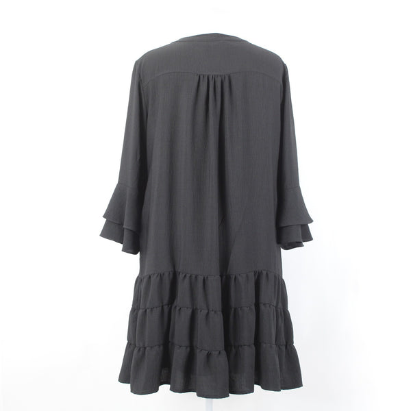 Joseph Ribkoff Dress Sz 20 Black Tiered Skirt 3/4 Sleeve Lined Poly Boho Dress