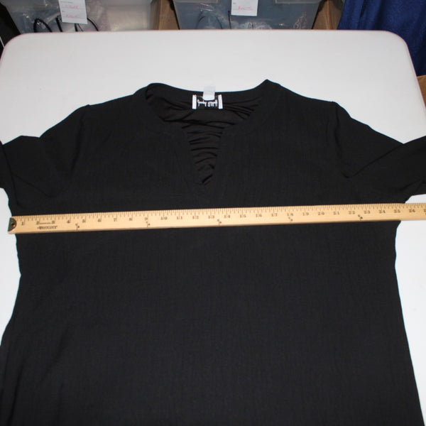 Joseph Ribkoff Dress Sz 20 Black Tiered Skirt 3/4 Sleeve Lined Poly Boho Dress