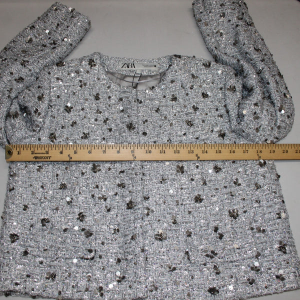 Zara Blazer Jacket NEW $159 Sz S Silver Metallic Sequin 100% Polyester Jacket