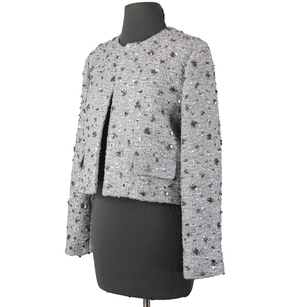 Zara Blazer Jacket NEW $159 Sz S Silver Metallic Sequin 100% Polyester Jacket