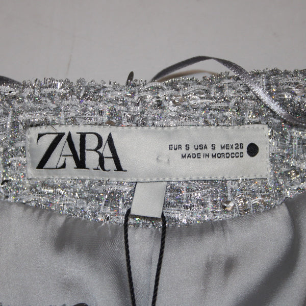 Zara Blazer Jacket NEW $159 Sz S Silver Metallic Sequin 100% Polyester Jacket