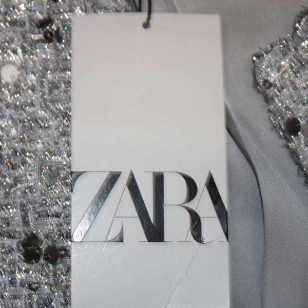 Zara Blazer Jacket NEW $159 Sz S Silver Metallic Sequin 100% Polyester Jacket