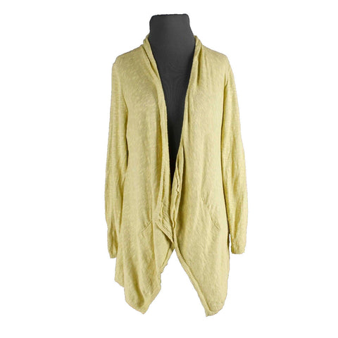 Eileen Fisher Sz M Yellow Knit Linen Cotton Cascade Wrap Sweater