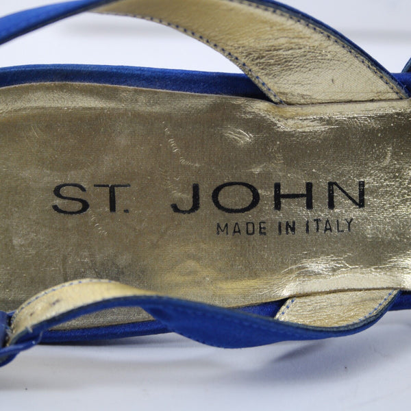 St John Sz 8 B Navy Blue Gold Paillette Pointed Toe Fabric Label 3" Heel