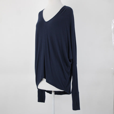 Elan NEW $79 Sz OS Navy Blue Asymmetrical Thumb Hole Model Spandex Top
