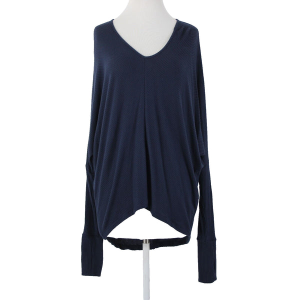 Elan NEW $79 Sz OS Navy Blue Asymmetrical Thumb Hole Model Spandex Top
