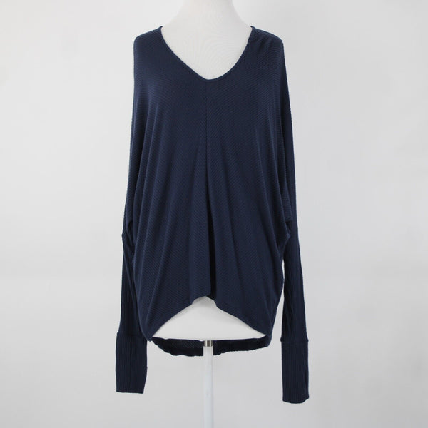 Elan NEW $79 Sz OS Navy Blue Asymmetrical Thumb Hole Model Spandex Top
