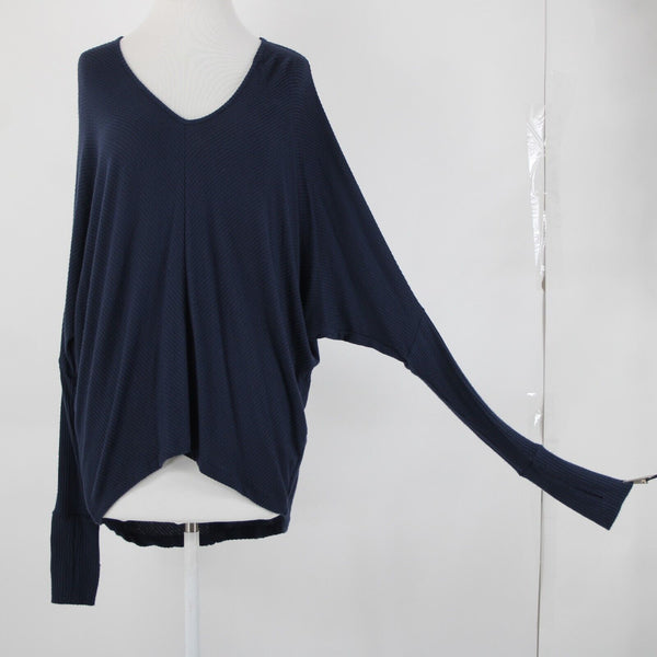 Elan NEW $79 Sz OS Navy Blue Asymmetrical Thumb Hole Model Spandex Top