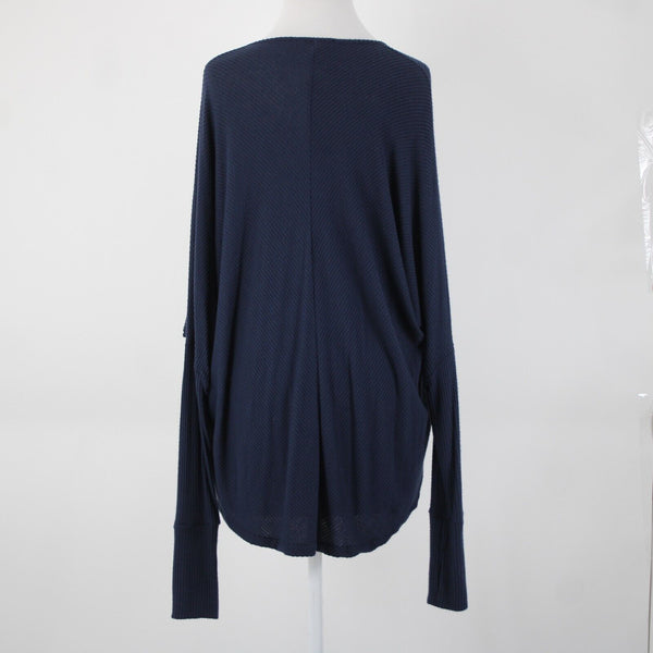 Elan NEW $79 Sz OS Navy Blue Asymmetrical Thumb Hole Model Spandex Top