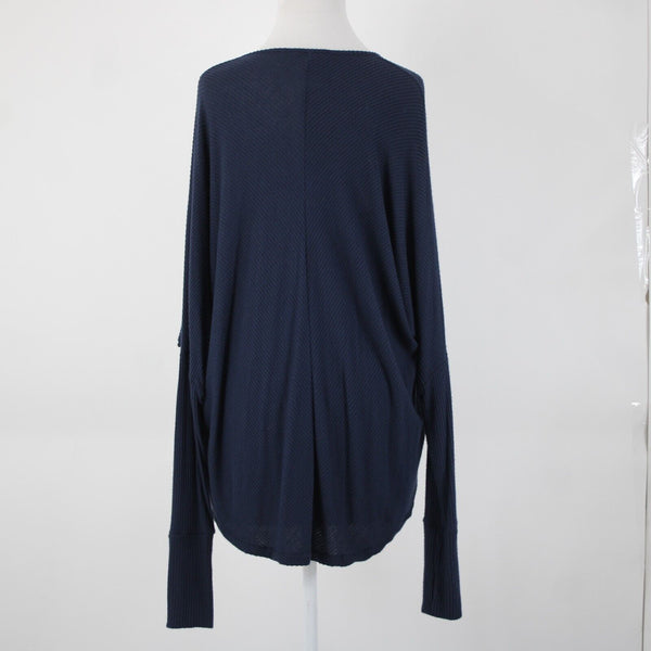 Elan NEW $79 Sz OS Navy Blue Asymmetrical Thumb Hole Model Spandex Top