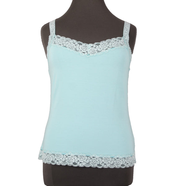 Caslon Top NEW Sz 1X Blue Lace Trim V Neck Sleeveless Rayon Spandex Top