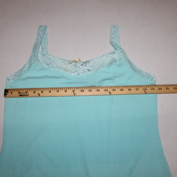 Caslon Top NEW Sz 1X Blue Lace Trim V Neck Sleeveless Rayon Spandex Top