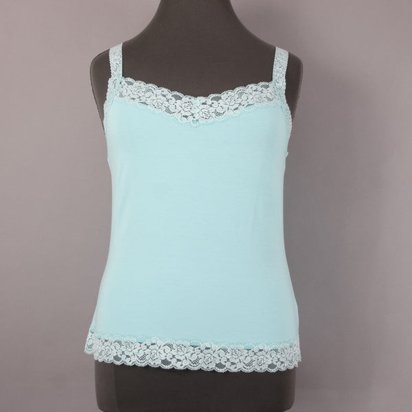 Caslon Top NEW Sz 1X Blue Lace Trim V Neck Sleeveless Rayon Spandex Top