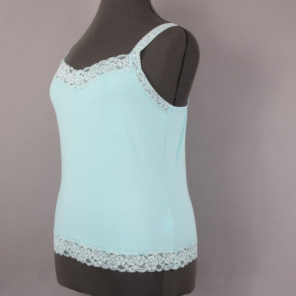 Caslon Top NEW Sz 1X Blue Lace Trim V Neck Sleeveless Rayon Spandex Top
