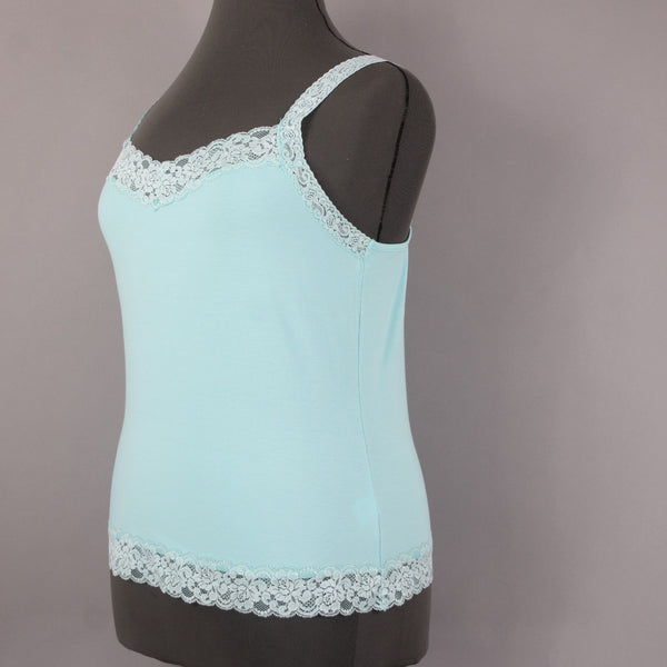 Caslon Top NEW Sz 1X Blue Lace Trim V Neck Sleeveless Rayon Spandex Top