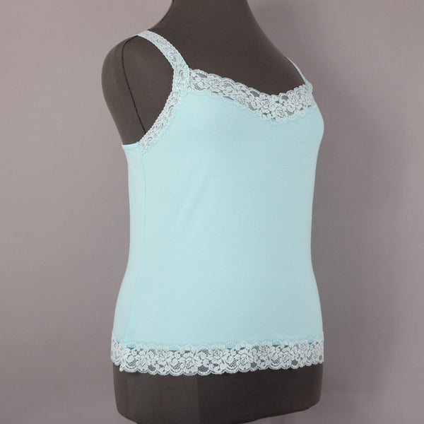 Caslon Top NEW Sz 1X Blue Lace Trim V Neck Sleeveless Rayon Spandex Top