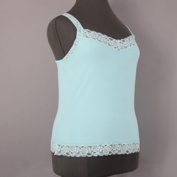 Caslon Top NEW Sz 1X Blue Lace Trim V Neck Sleeveless Rayon Spandex Top