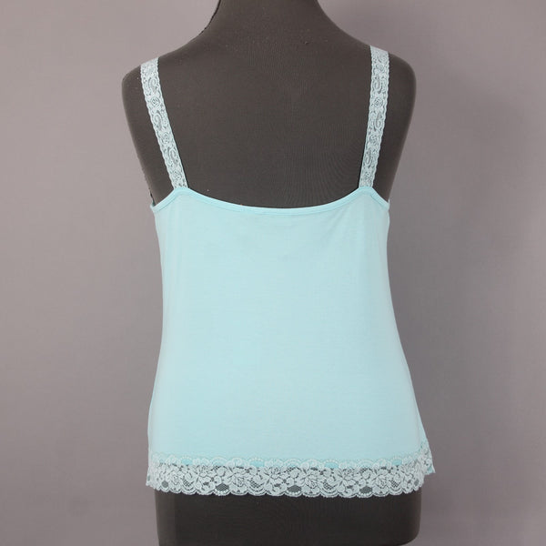 Caslon Top NEW Sz 1X Blue Lace Trim V Neck Sleeveless Rayon Spandex Top