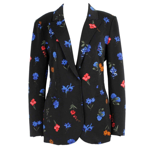 T Tahari NEW $198 Sz 4 Black Multi English Garden Floral Poly Spandex Blazer
