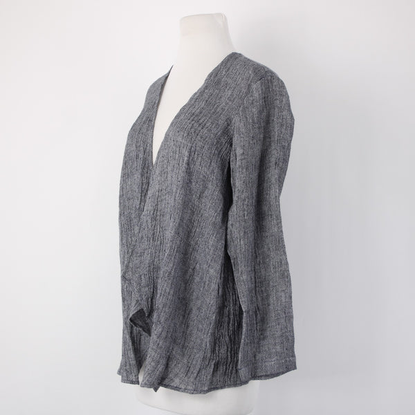 Pure Jill Wrap NEW $89 Sz S Petite Navy Blue White 100% Linen Wrap