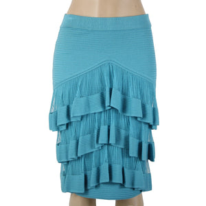 Prima Collections Sz S Aqua Blue Tiered Front Gypsy Knit Elastic Waist Skirt