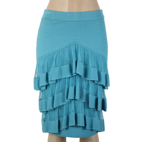 Prima Collections Sz S Aqua Blue Tiered Front Gypsy Knit Elastic Waist Skirt