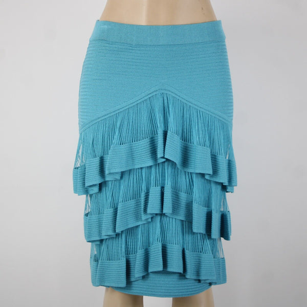 Prima Collections Sz S Aqua Blue Tiered Front Gypsy Knit Elastic Waist Skirt