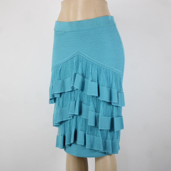 Prima Collections Sz S Aqua Blue Tiered Front Gypsy Knit Elastic Waist Skirt