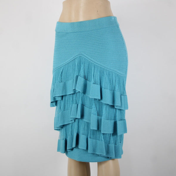 Prima Collections Sz S Aqua Blue Tiered Front Gypsy Knit Elastic Waist Skirt