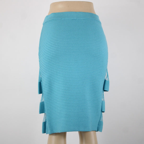 Prima Collections Sz S Aqua Blue Tiered Front Gypsy Knit Elastic Waist Skirt