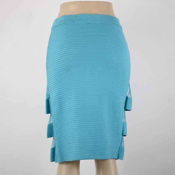 Prima Collections Sz S Aqua Blue Tiered Front Gypsy Knit Elastic Waist Skirt