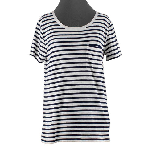 J Crew NEW $55 Sz S Navy Blue Silver Trim Silk Cotton Blend Knit Top
